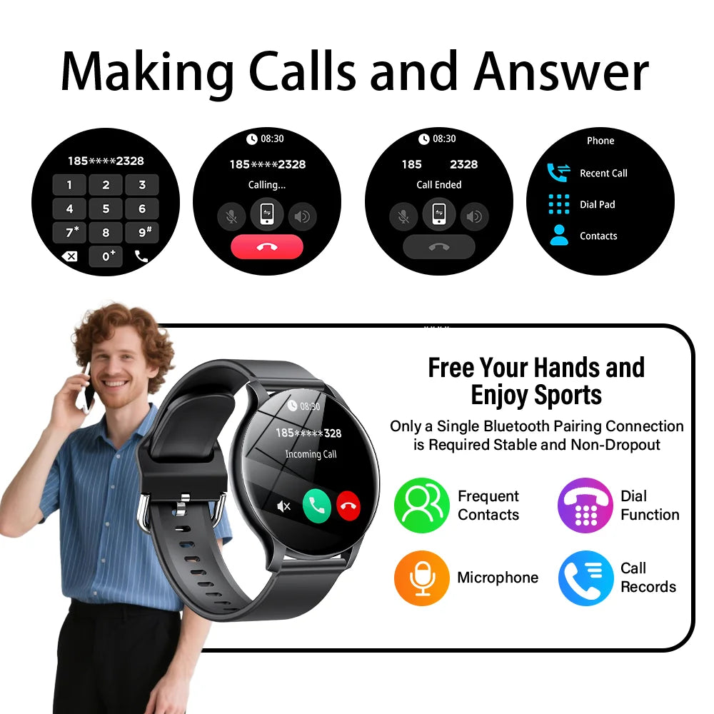 New Smart Watch Women'S Men'S Full Touch Screen Bluetooth Talk Sports Fitness Tracker Heart Rate Monitor Smart Watch