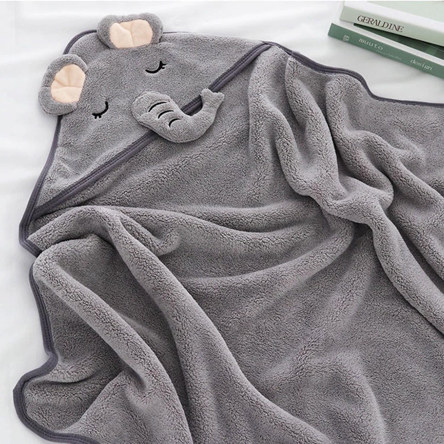 Hooded Baby Towel, Baby Bath Towels with Hood,Unique Animal Design Baby Towel with Hood Soft Absorbent Baby Bath Towels, for Newborn Baby Boy and Girl (Grey), 80 X 80 Cm