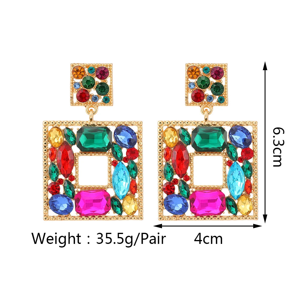 New Fashion Exquisite Square Shiny Crystal Decor Dangle Drop Earrings for Women Luxury Elegant Popular Jewelry Ear Accessories