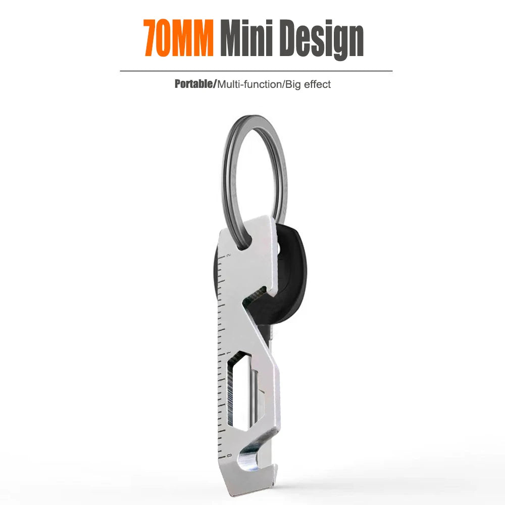 Inch/Metric 10 in 1 EDC Pocket Survival Tool Camping Screwdriver Bottle Opener Ruler Key Chain Outdoor Tools for Hiking Fishing