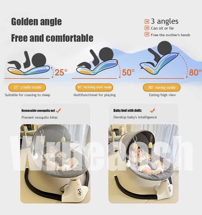 Baby Swing Chair from Birth 2-In-1 Baby Swing Chair Baby Bouncer Chair with Bluetooth and Remote Control, and Has 5 Swing Amplitudes and a 3-Stage Timer Suitable for Babies Aged 0-3 Years Old