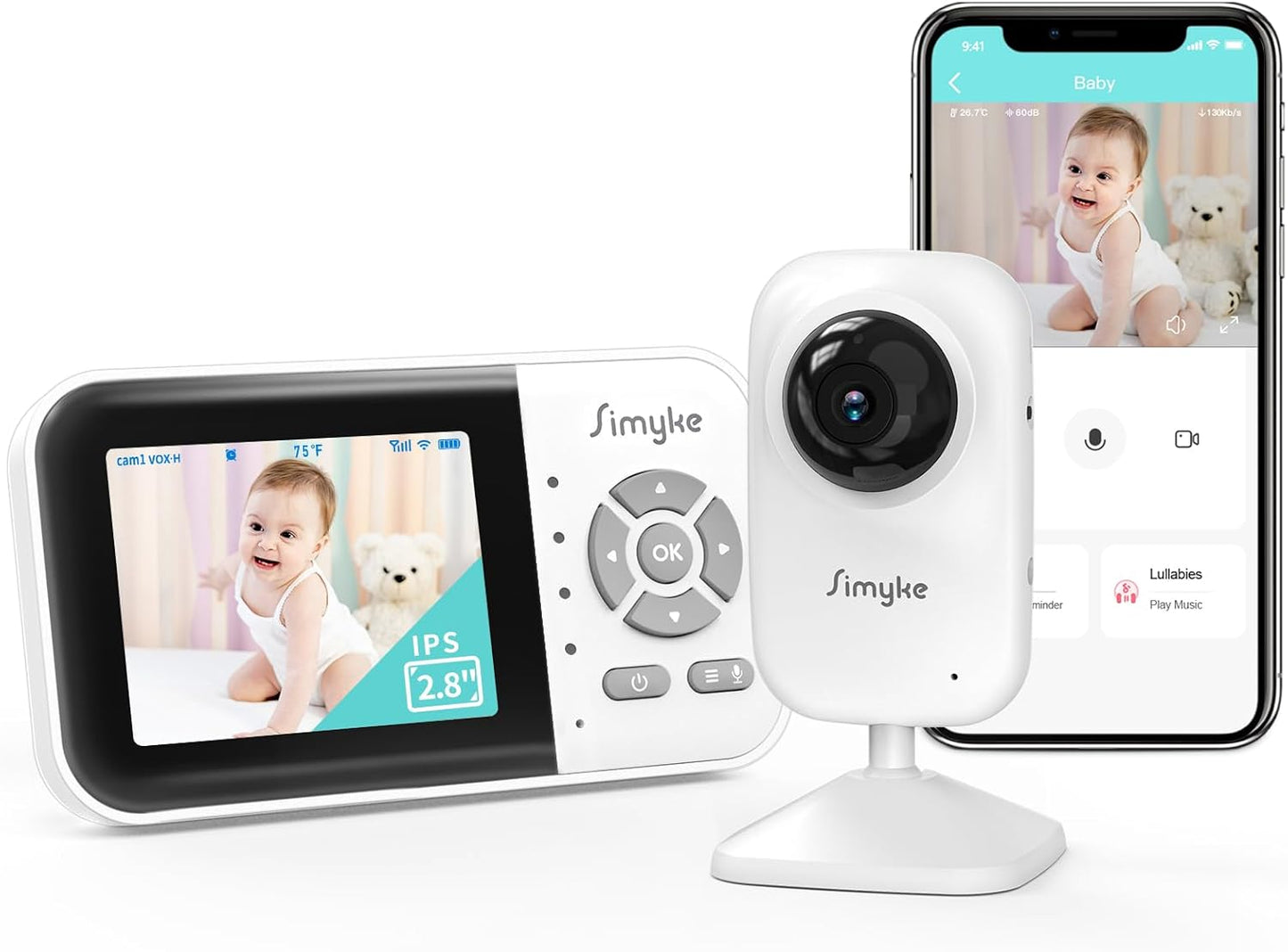 Baby Video Monitor, Wifi Baby Camera, 2.8" Screen & App Control, 1000Ft Range, 2-Way Talk, Auto Night Vision, Alert