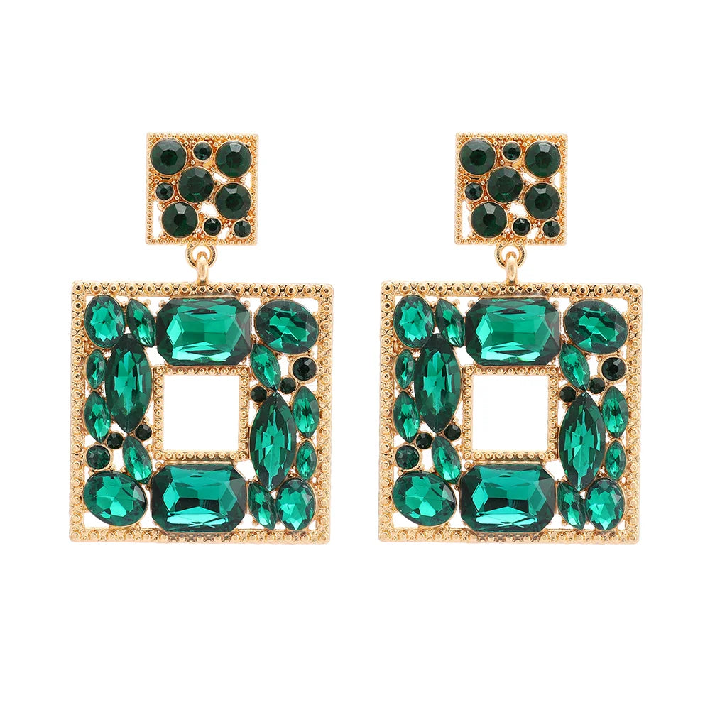 New Fashion Exquisite Square Shiny Crystal Decor Dangle Drop Earrings for Women Luxury Elegant Popular Jewelry Ear Accessories