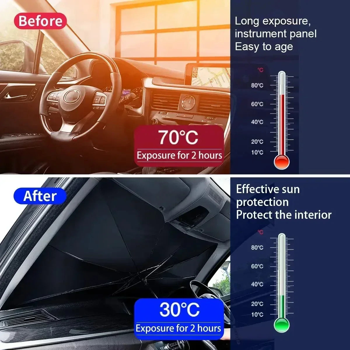 Car Foldable Windshield Sun Shade Umbrella Car Sunshade Front Window Cover for UV Ray Block & Sun Heat Car Sunshade Umbrella