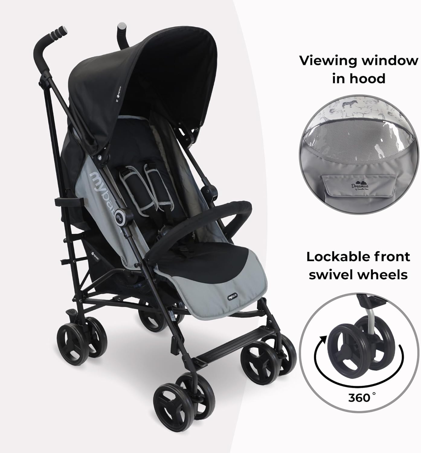 Stroller - from Birth to 4 Years (22Kg), Lightweight & Compact Umbrella Fold, Travel Buggy for Toddlers - Black & Grey