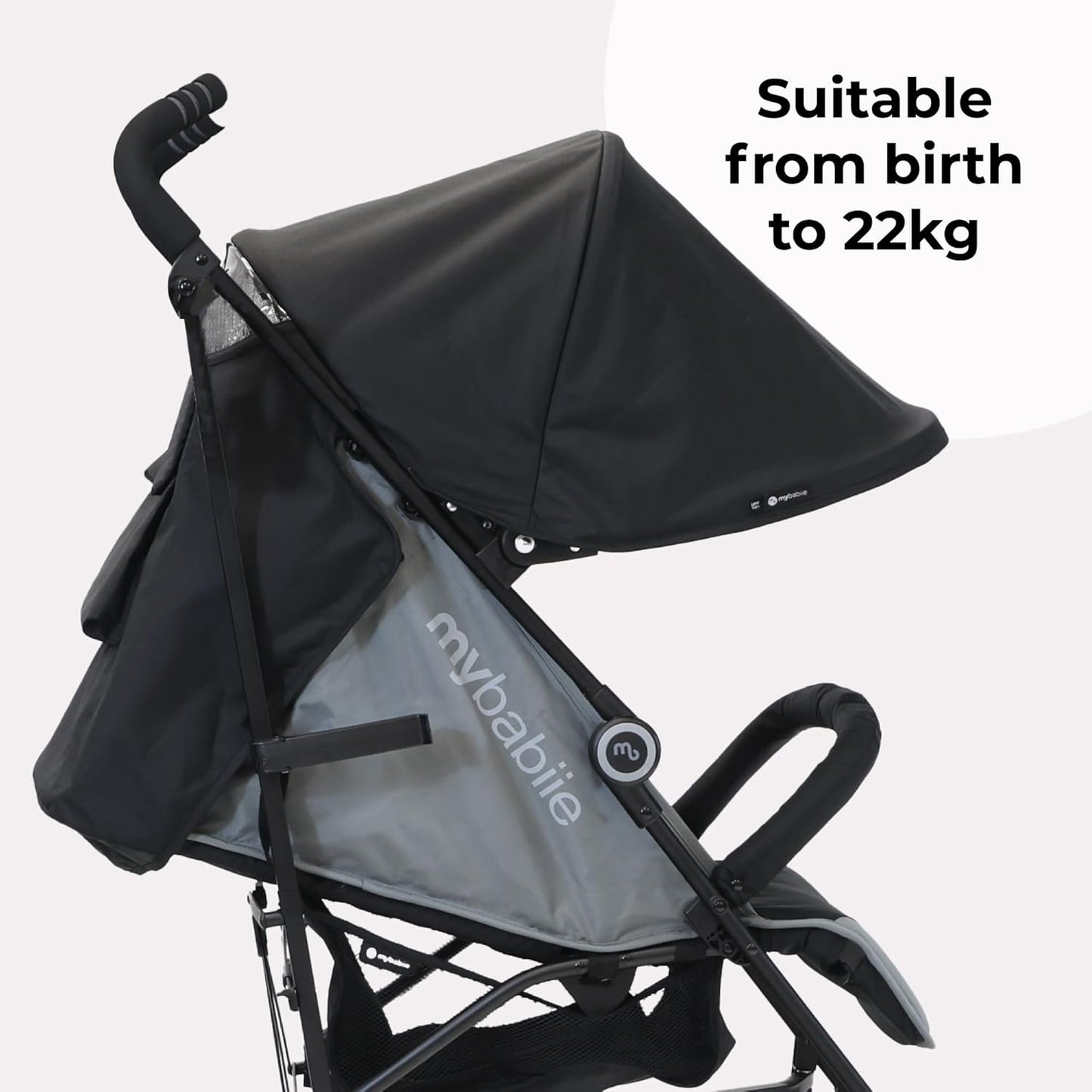 Stroller - from Birth to 4 Years (22Kg), Lightweight & Compact Umbrella Fold, Travel Buggy for Toddlers - Black & Grey