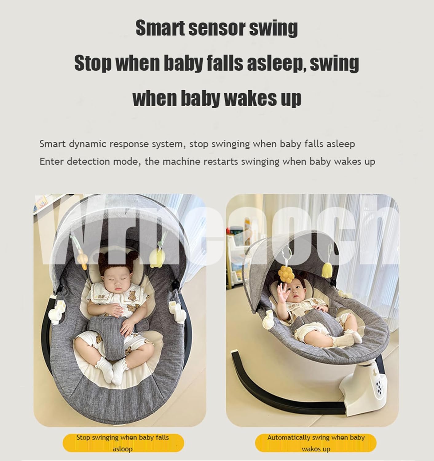 Baby Swing Chair from Birth 2-In-1 Baby Swing Chair Baby Bouncer Chair with Bluetooth and Remote Control, and Has 5 Swing Amplitudes and a 3-Stage Timer Suitable for Babies Aged 0-3 Years Old