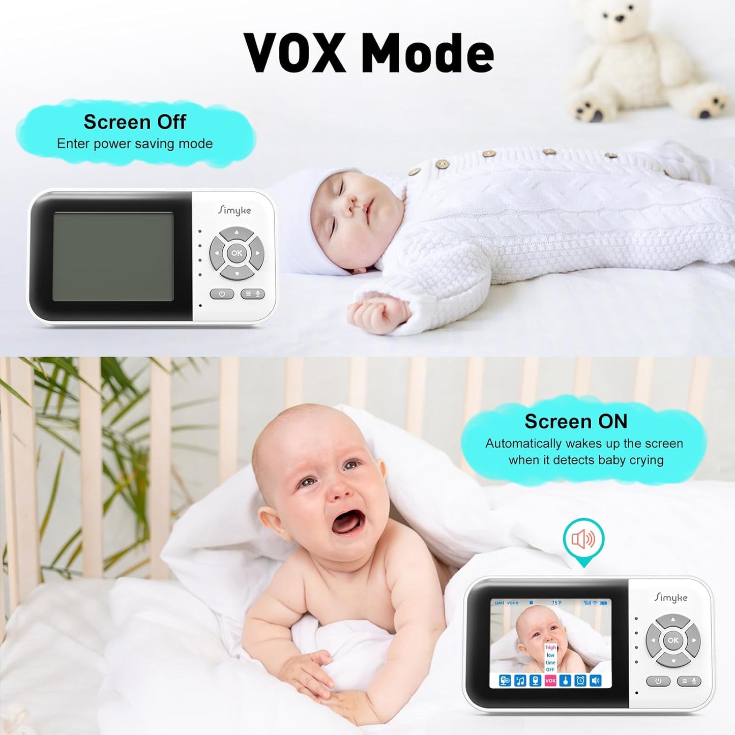 Baby Video Monitor, Wifi Baby Camera, 2.8" Screen & App Control, 1000Ft Range, 2-Way Talk, Auto Night Vision, Alert