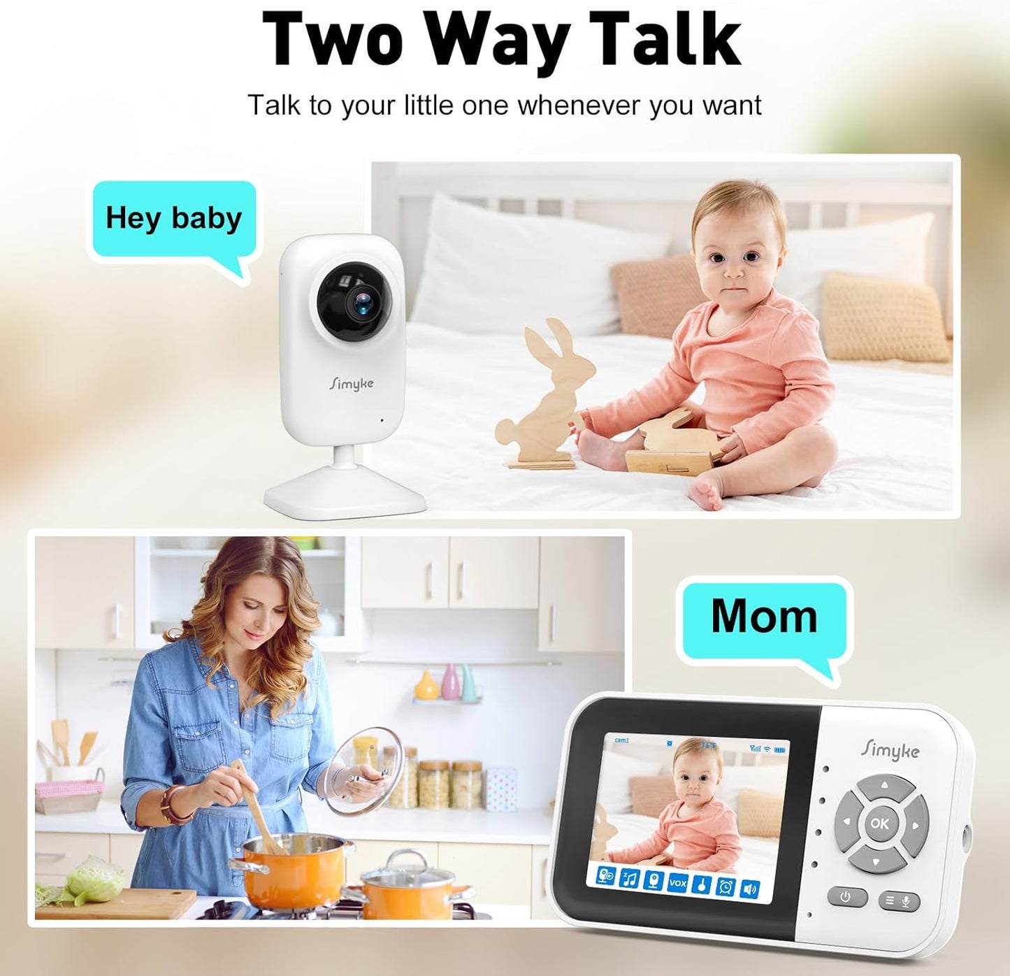 Baby Video Monitor, Wifi Baby Camera, 2.8" Screen & App Control, 1000Ft Range, 2-Way Talk, Auto Night Vision, Alert