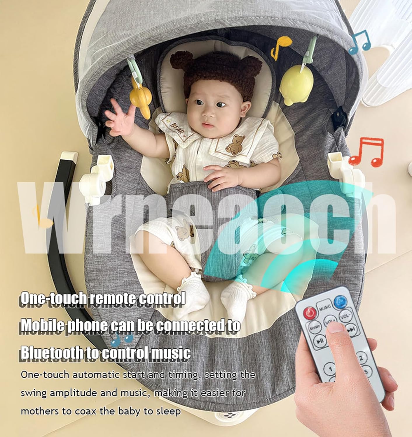 Baby Swing Chair from Birth 2-In-1 Baby Swing Chair Baby Bouncer Chair with Bluetooth and Remote Control, and Has 5 Swing Amplitudes and a 3-Stage Timer Suitable for Babies Aged 0-3 Years Old
