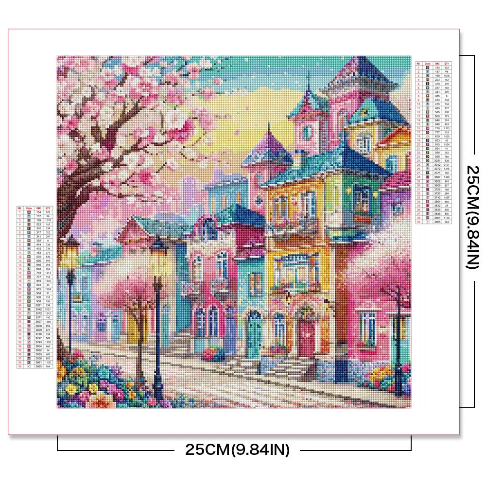 5D DIY Diamond Mosaic House Street Complete Kit Painting Pink Scenery New 2024 Embroidery Full Display Gifts for Women