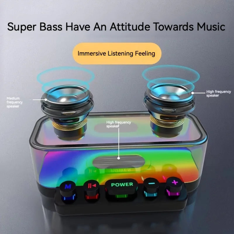 Portable Wireless Bluetooth Speaker with Colorful Lights Hifi Transparent Speaker for Living Room/Bedroom/Party with Bluetooth