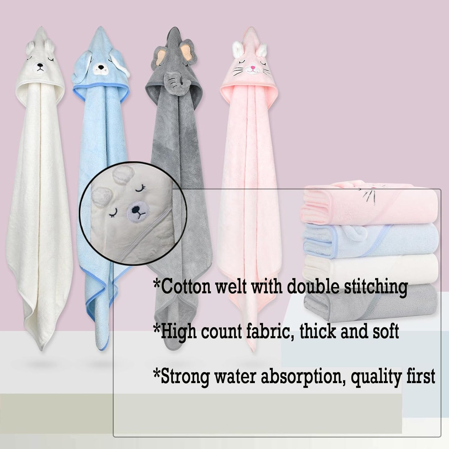 Hooded Baby Towel, Baby Bath Towels with Hood,Unique Animal Design Baby Towel with Hood Soft Absorbent Baby Bath Towels, for Newborn Baby Boy and Girl (Grey), 80 X 80 Cm
