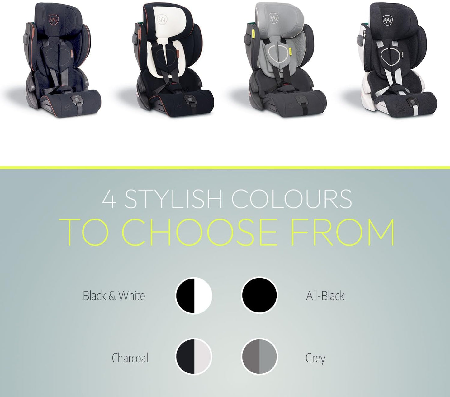 Ryry Scallop Foldable & Compact Toddler Car Seat with Travel Bag – Isofix/Top Tether/Seat Belt Fittings – 4 Color Options – for Kids 15 Months+ – Premium British Design
