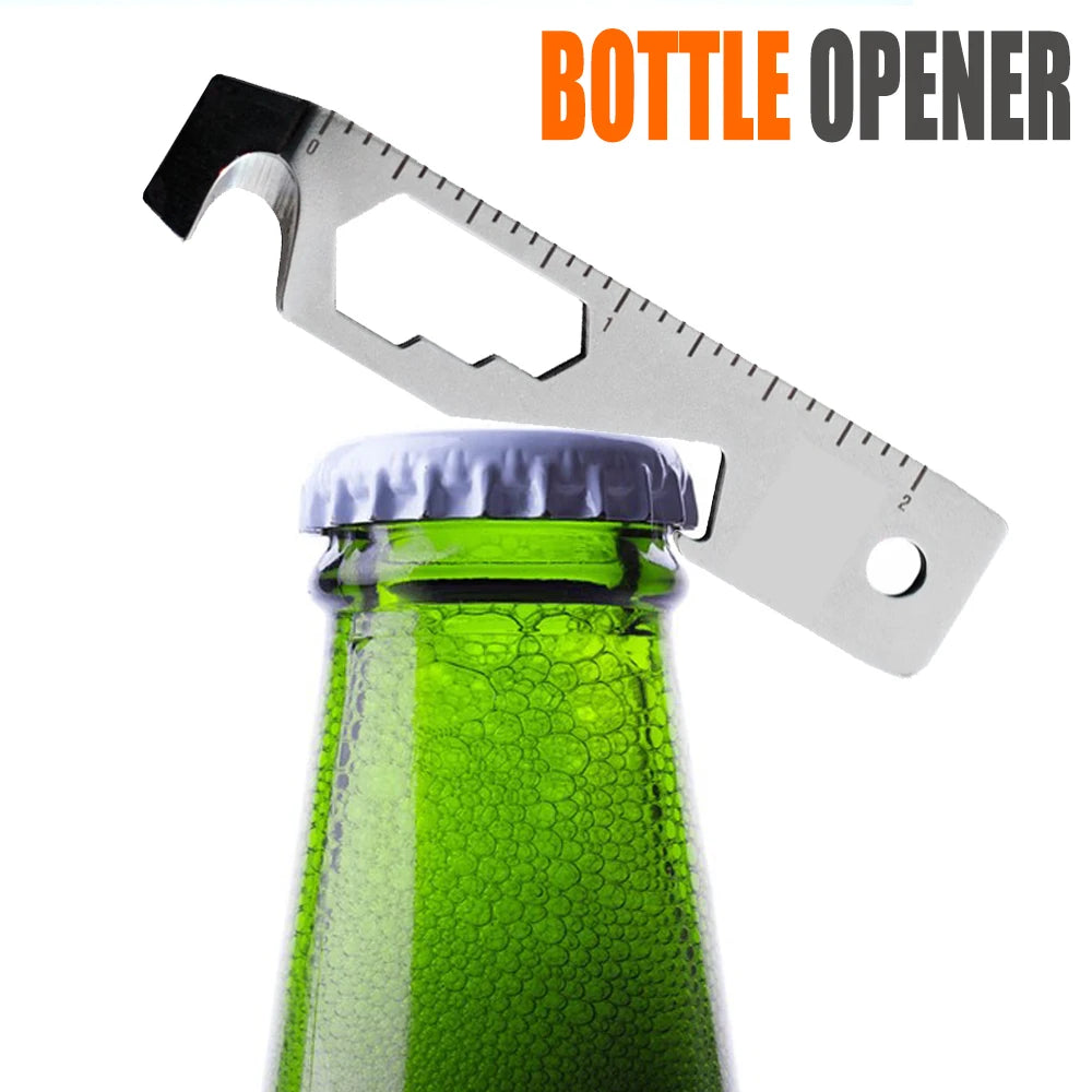Inch/Metric 10 in 1 EDC Pocket Survival Tool Camping Screwdriver Bottle Opener Ruler Key Chain Outdoor Tools for Hiking Fishing