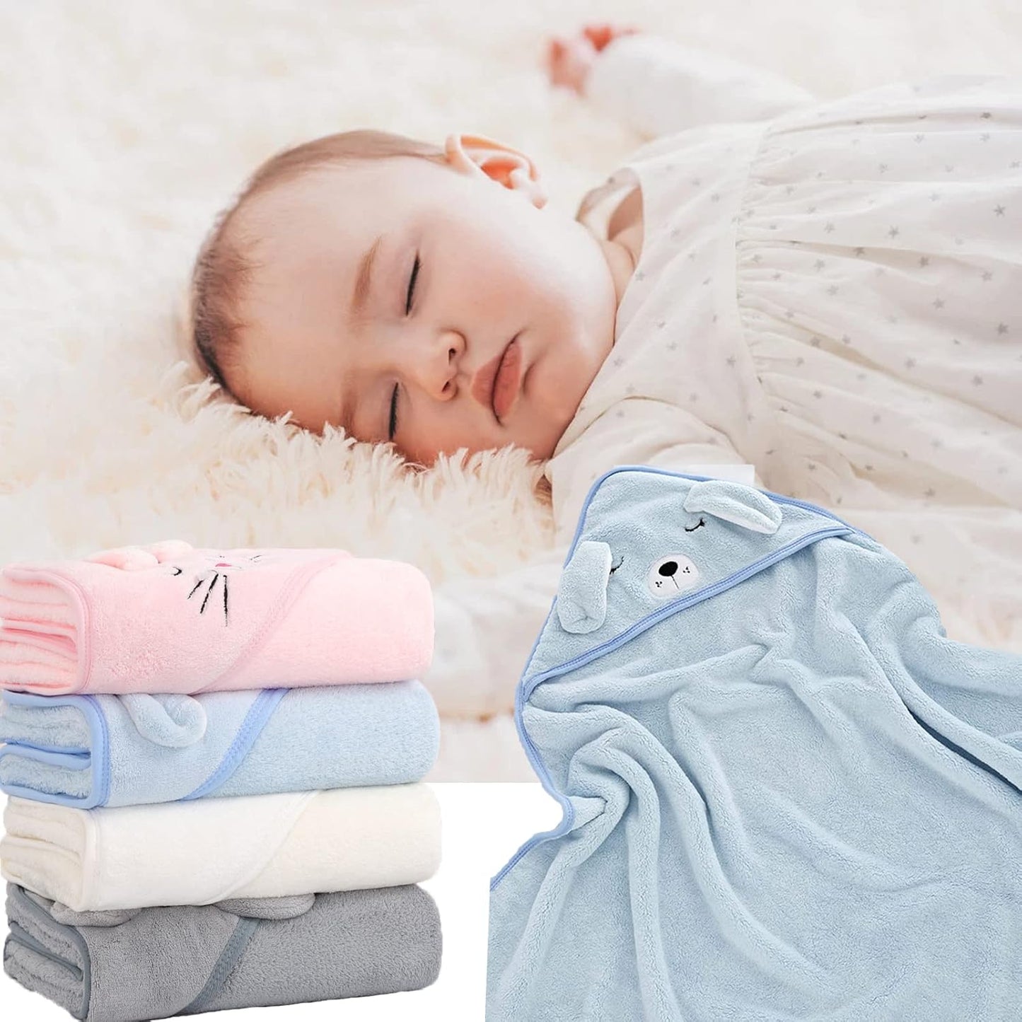 Hooded Baby Towel, Baby Bath Towels with Hood,Unique Animal Design Baby Towel with Hood Soft Absorbent Baby Bath Towels, for Newborn Baby Boy and Girl (Grey), 80 X 80 Cm