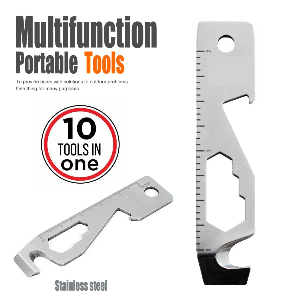 Inch/Metric 10 in 1 EDC Pocket Survival Tool Camping Screwdriver Bottle Opener Ruler Key Chain Outdoor Tools for Hiking Fishing