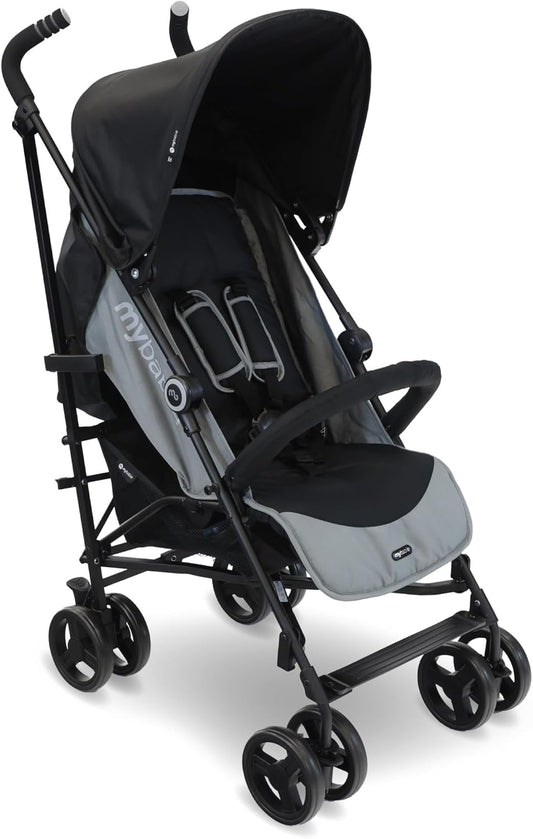 Stroller - from Birth to 4 Years (22Kg), Lightweight & Compact Umbrella Fold, Travel Buggy for Toddlers - Black & Grey