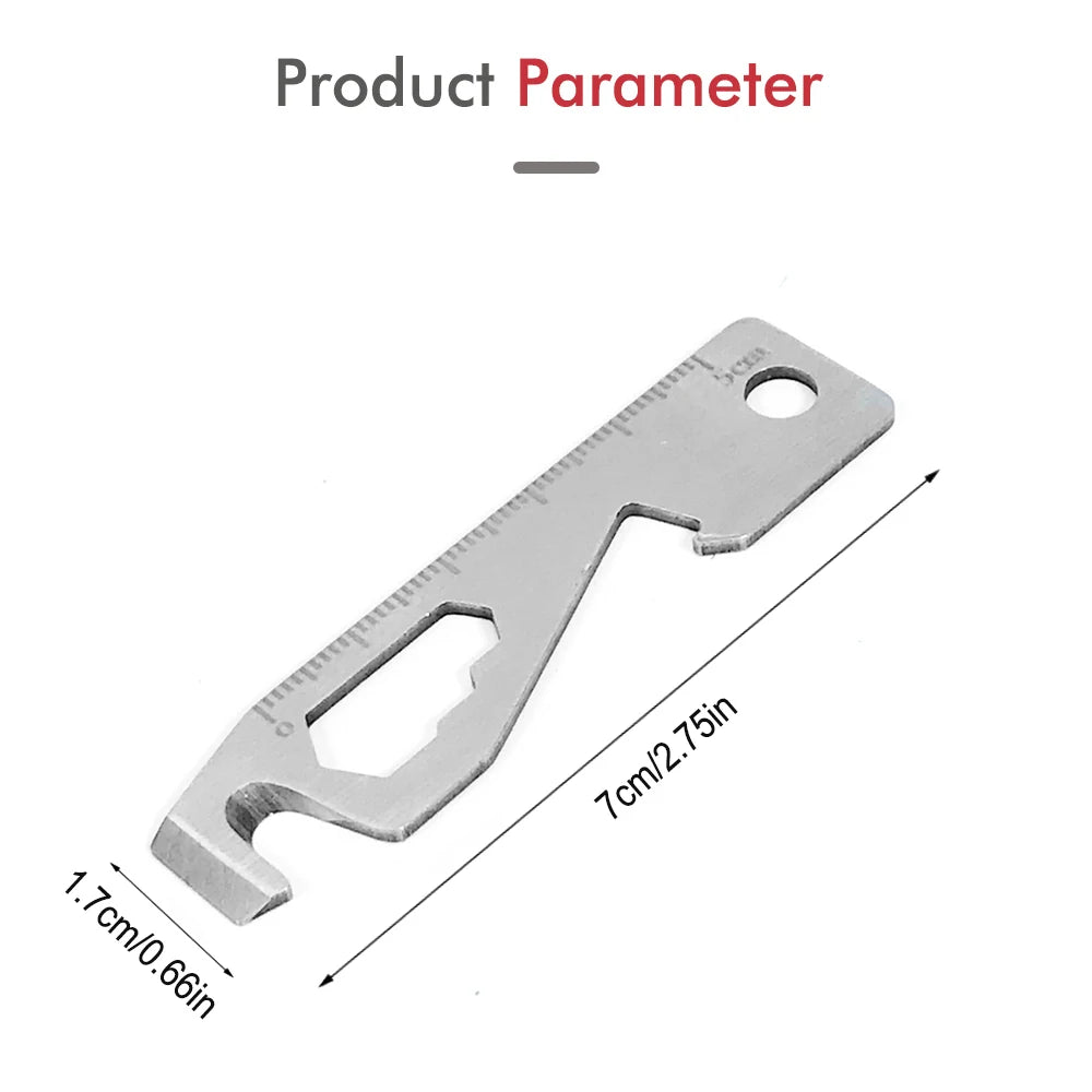 Inch/Metric 10 in 1 EDC Pocket Survival Tool Camping Screwdriver Bottle Opener Ruler Key Chain Outdoor Tools for Hiking Fishing