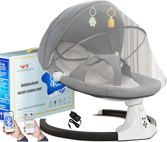 Baby Swing Chair from Birth 2-In-1 Baby Swing Chair Baby Bouncer Chair with Bluetooth and Remote Control, and Has 5 Swing Amplitudes and a 3-Stage Timer Suitable for Babies Aged 0-3 Years Old