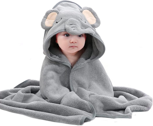 Hooded Baby Towel, Baby Bath Towels with Hood,Unique Animal Design Baby Towel with Hood Soft Absorbent Baby Bath Towels, for Newborn Baby Boy and Girl (Grey), 80 X 80 Cm