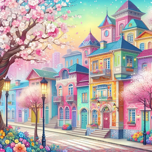 5D DIY Diamond Mosaic House Street Complete Kit Painting Pink Scenery New 2024 Embroidery Full Display Gifts for Women